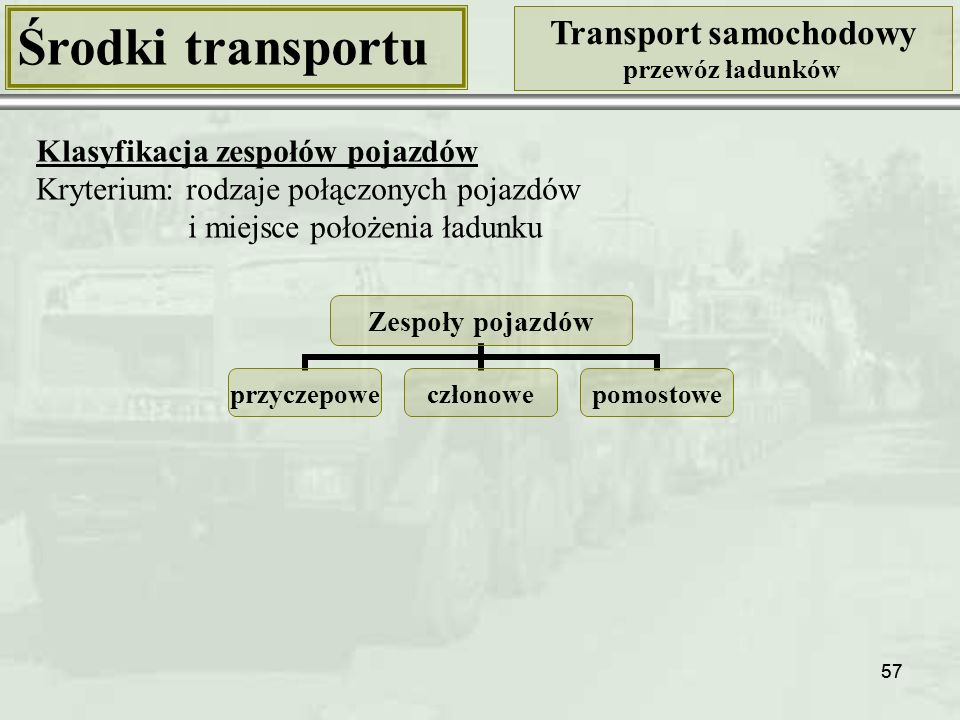 Środki transportu Transport samochodowy Klasyfikacja zespołów pojazdów