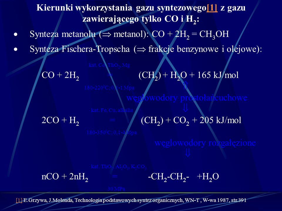 Kierunki wykorzystania gazu syntezowego[1] z gazu