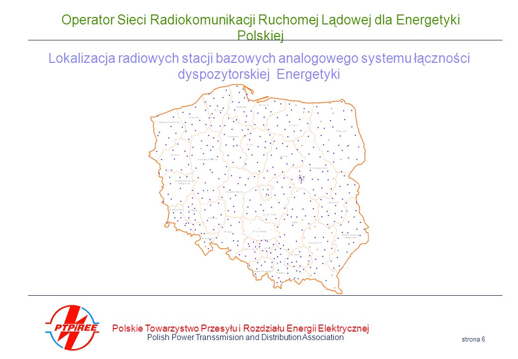 Lokalizacja radiowych stacji bazowych analogowego systemu łączności dyspozytorskiej Energetyki