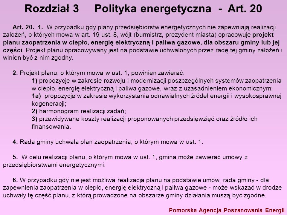 Rozdział 3 Polityka energetyczna - Art. 20