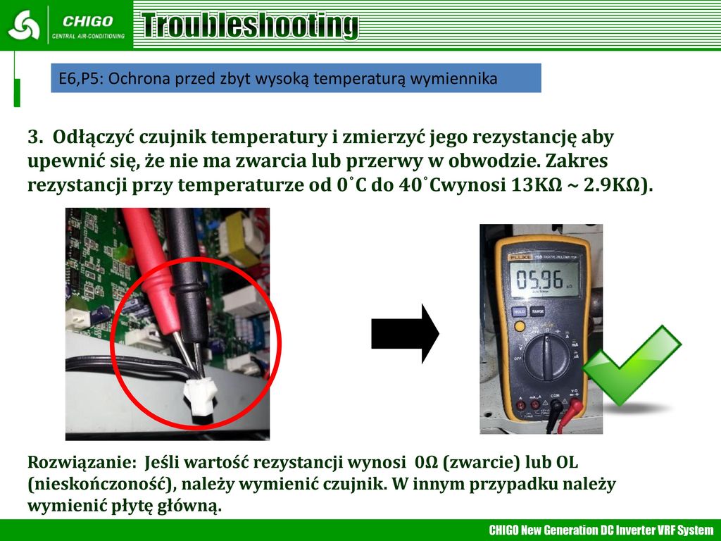 Troubleshooting E6,P5: Ochrona przed zbyt wysoką temperaturą wymiennika.