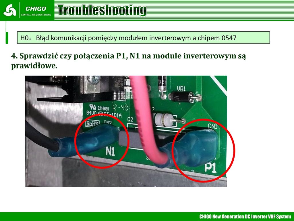Troubleshooting H0：Błąd komunikacji pomiędzy modułem inverterowym a chipem