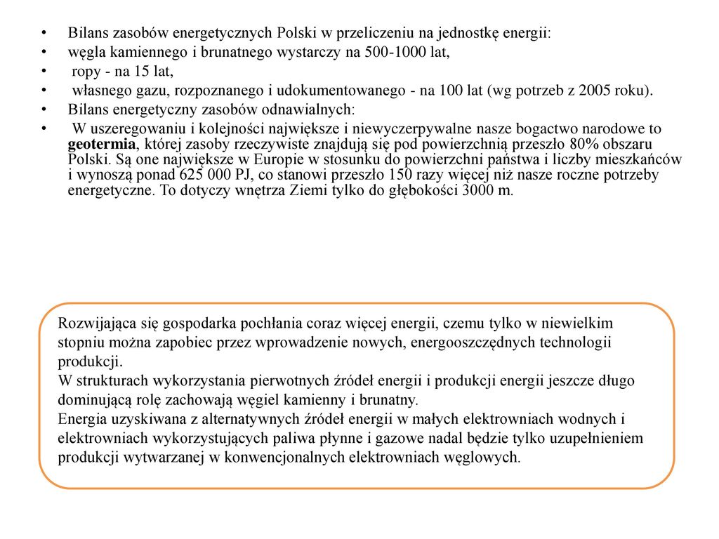 Bilans zasobów energetycznych Polski w przeliczeniu na jednostkę energii: