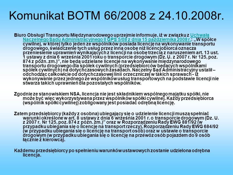Komunikat BOTM 66/2008 z r.
