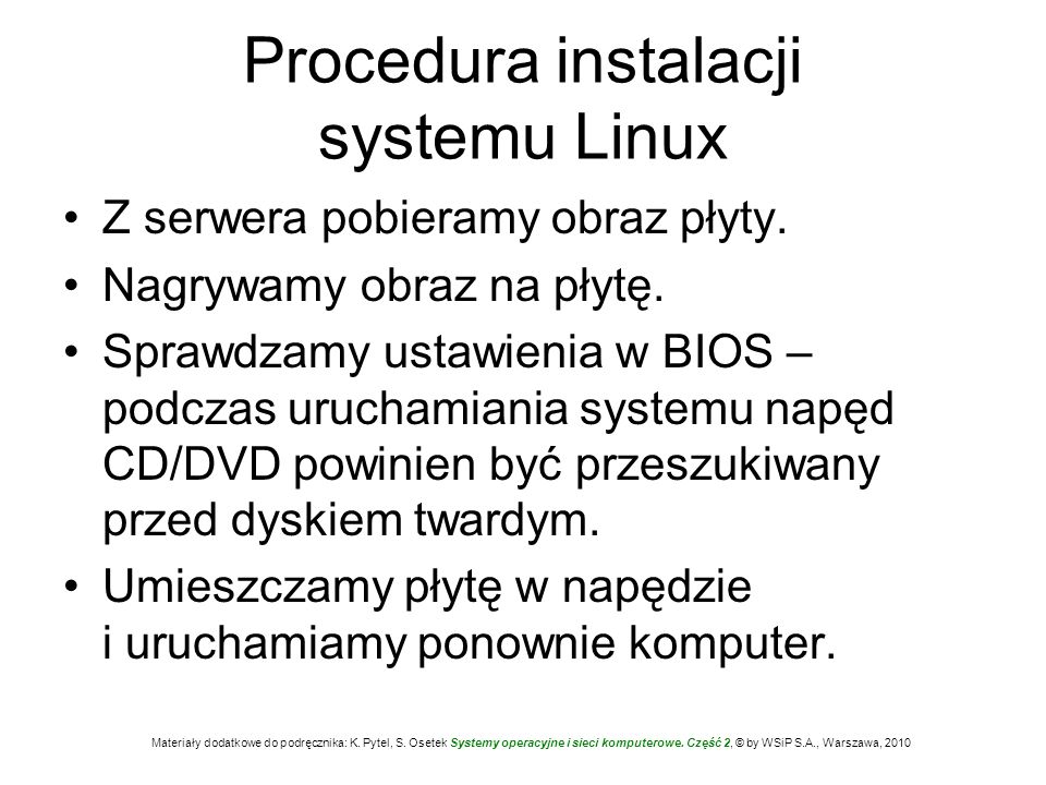 Procedura instalacji systemu Linux