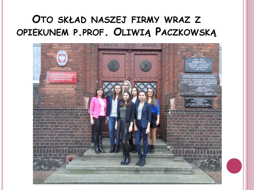 Oto skład naszej firmy wraz z opiekunem p.prof. Oliwią Paczkowską