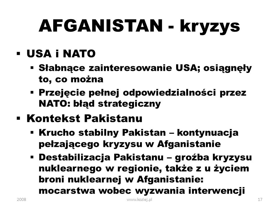 AFGANISTAN - kryzys USA i NATO Kontekst Pakistanu
