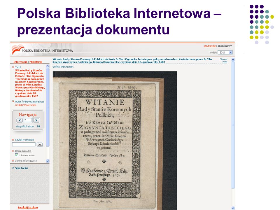 Polska Biblioteka Internetowa – prezentacja dokumentu