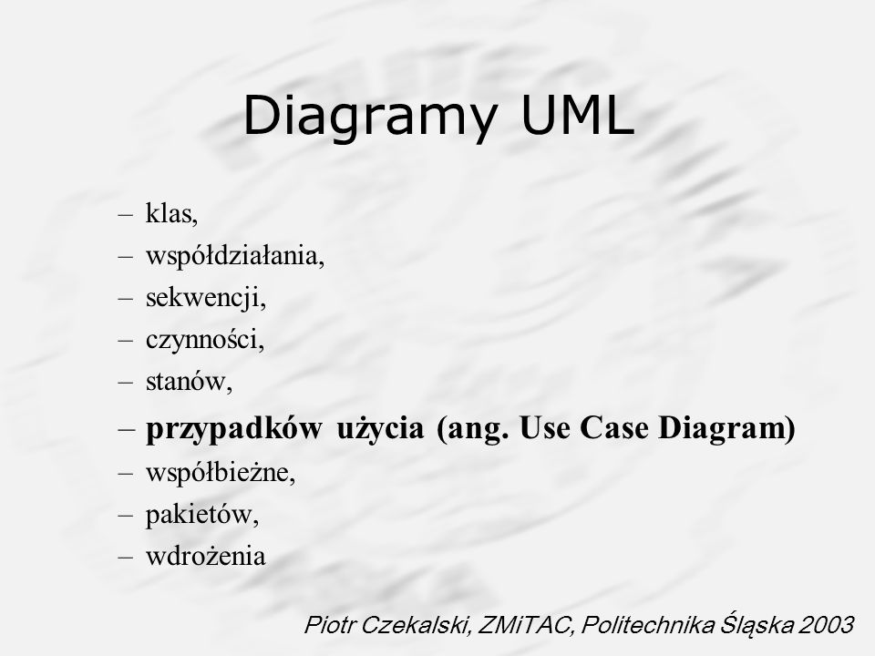Diagramy UML przypadków użycia (ang. Use Case Diagram) klas,