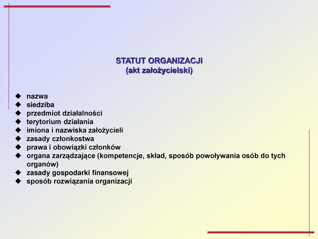 STATUT ORGANIZACJI (akt założycielski)