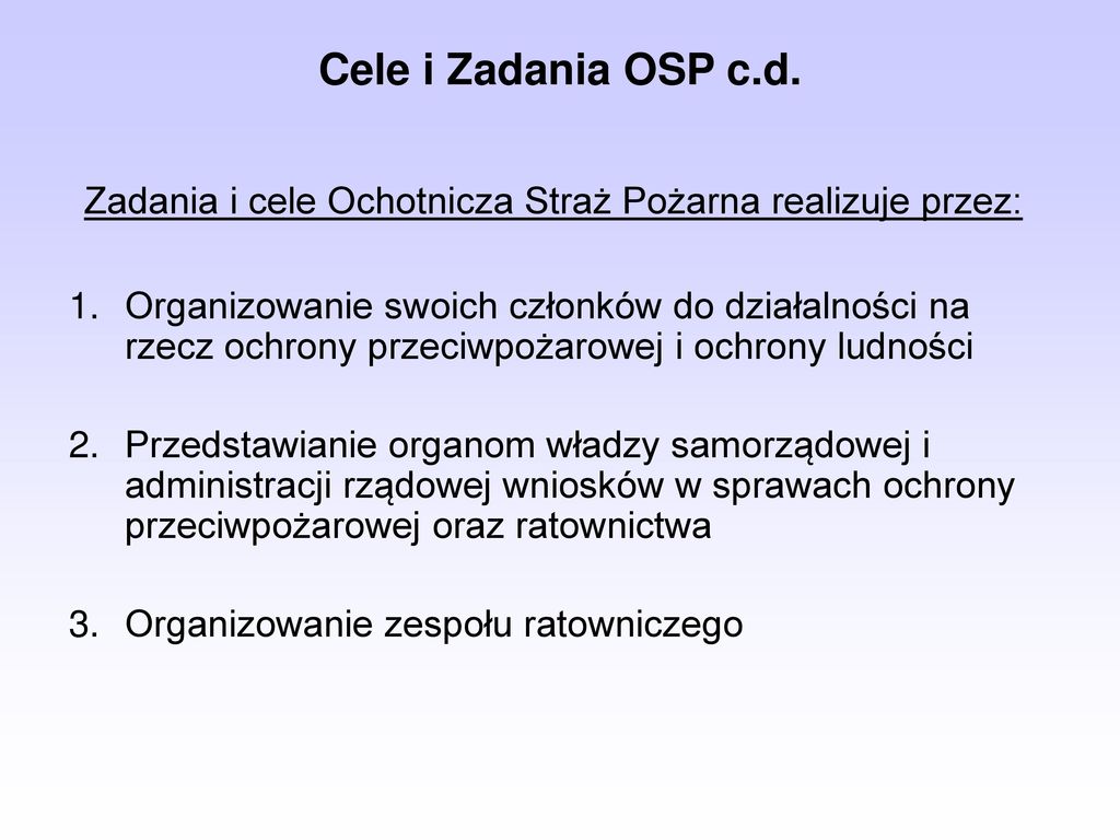 SZKOLENIE STRAŻAKÓW RATOWNIKÓW OSP CZĘŚĆ I TEMAT 1 Organizacja ...