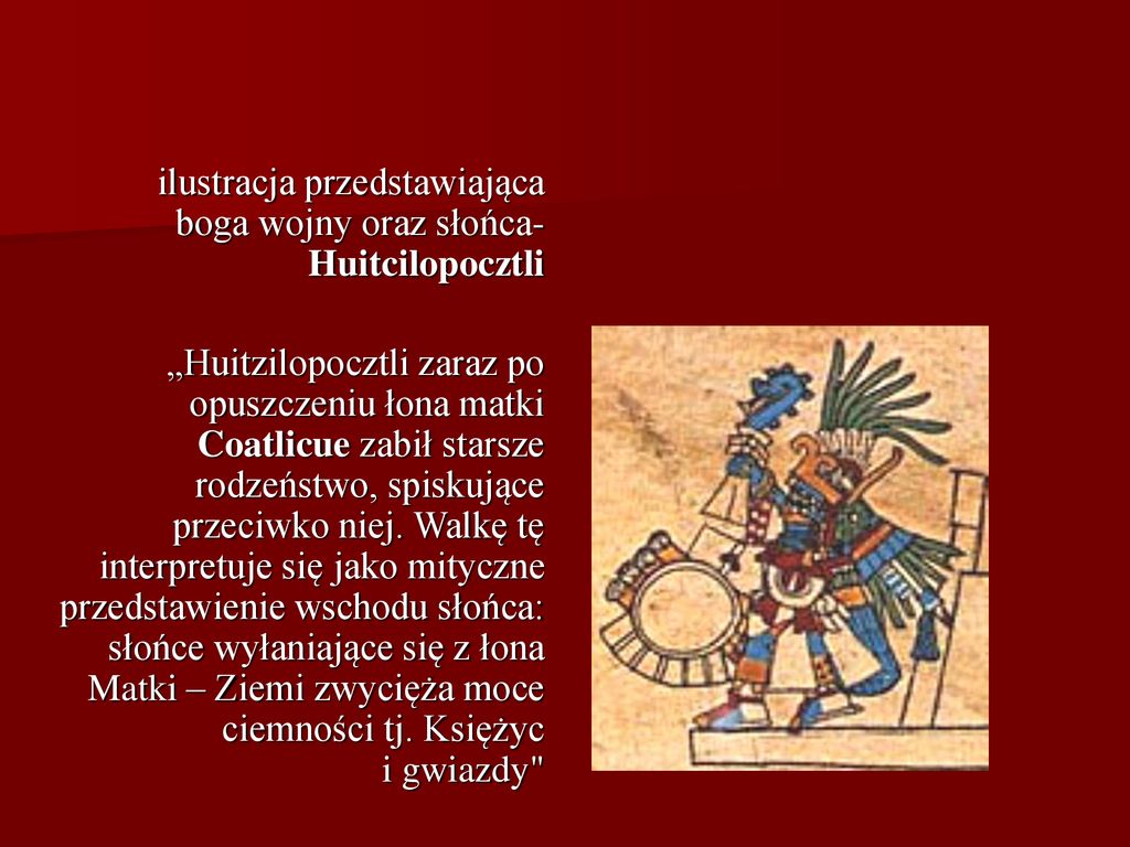 ilustracja przedstawiająca boga wojny oraz słońca- Huitcilopocztli