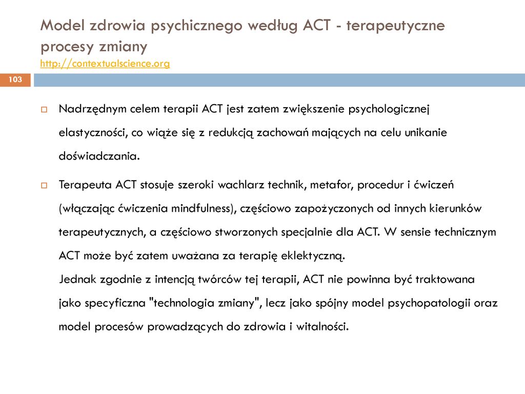 Model zdrowia psychicznego według ACT - terapeutyczne procesy zmiany