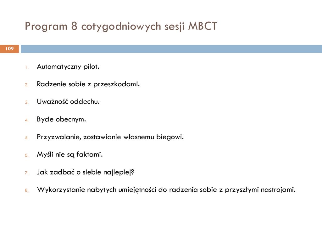 Program 8 cotygodniowych sesji MBCT