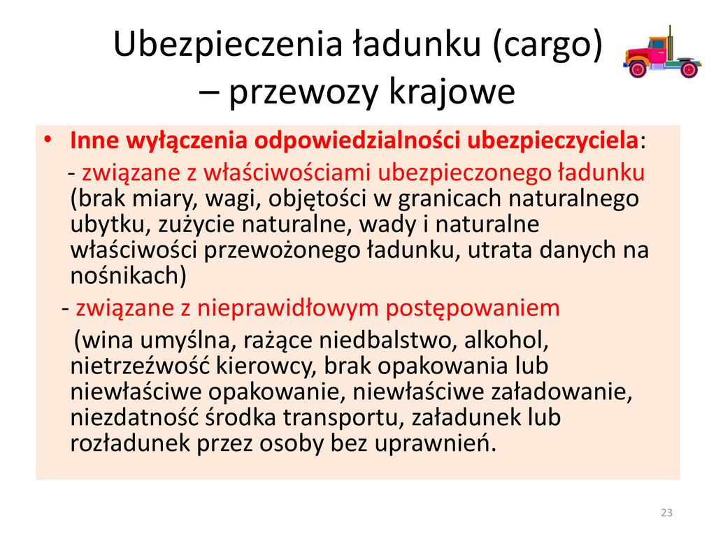 Ubezpieczenia Towarów W Transporcie Lądowym I W Czasie Składowania ...