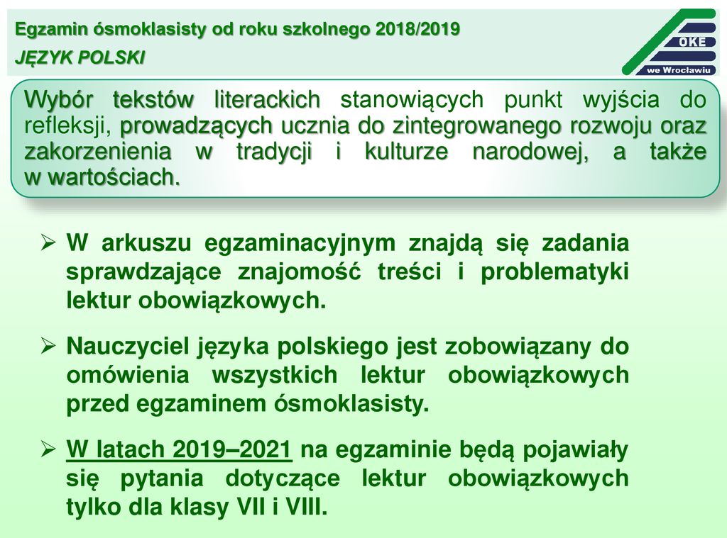 EGZAMIN ÓSMOKLASISTY OD ROKU SZKOLNEGO 2018/ Ppt Pobierz