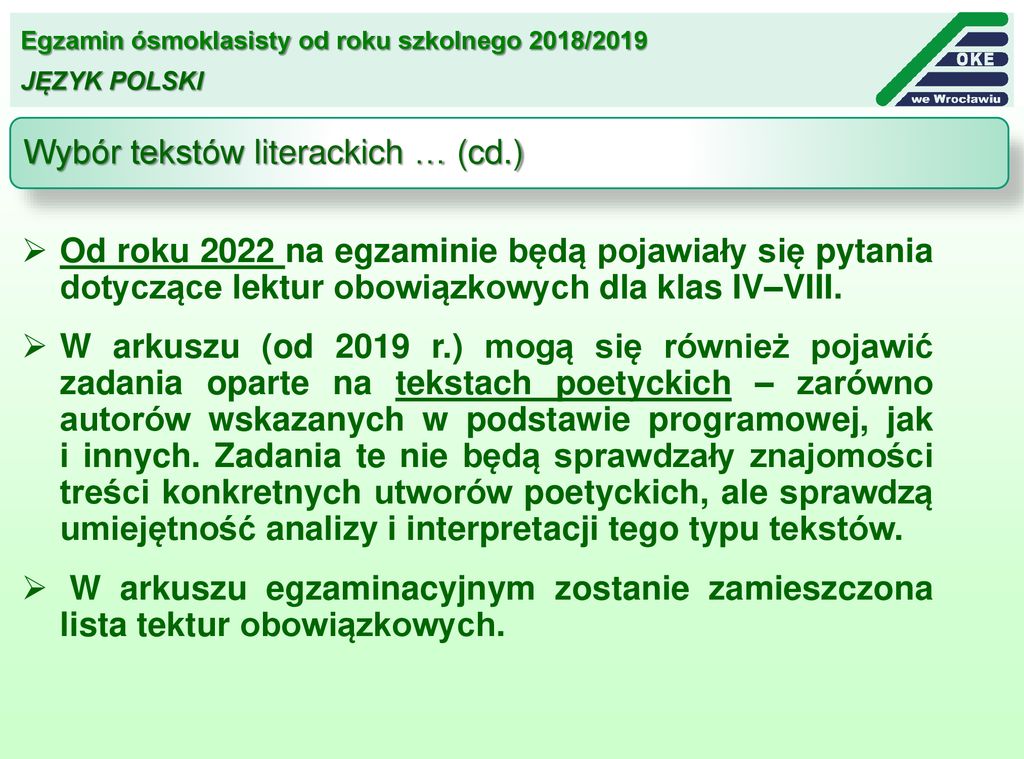 EGZAMIN ÓSMOKLASISTY OD ROKU SZKOLNEGO 2018/ Ppt Pobierz