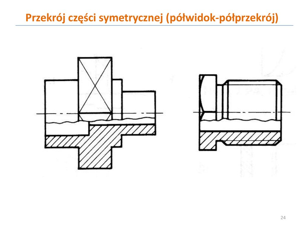 Przekrój części symetrycznej (półwidok-półprzekrój)