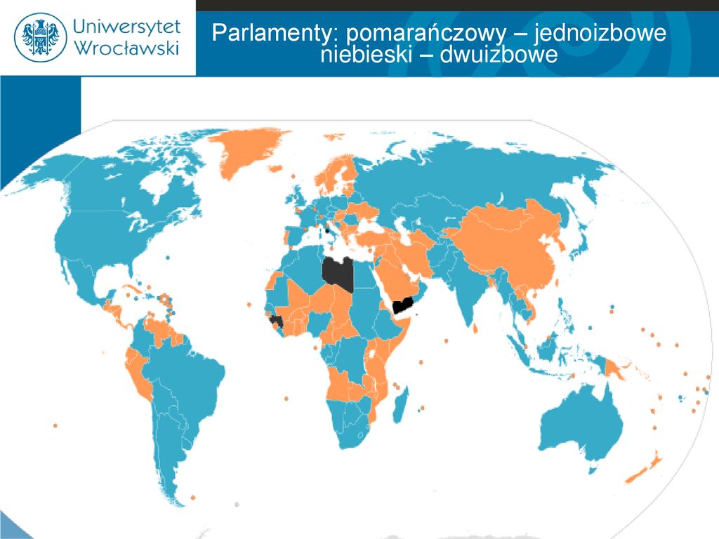 Parlamenty: pomarańczowy – jednoizbowe niebieski – dwuizbowe