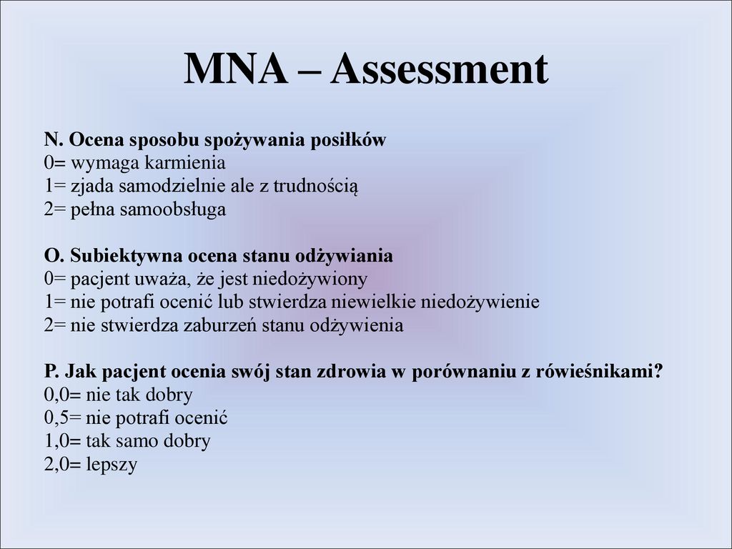 MNA – Assessment N. Ocena sposobu spożywania posiłków