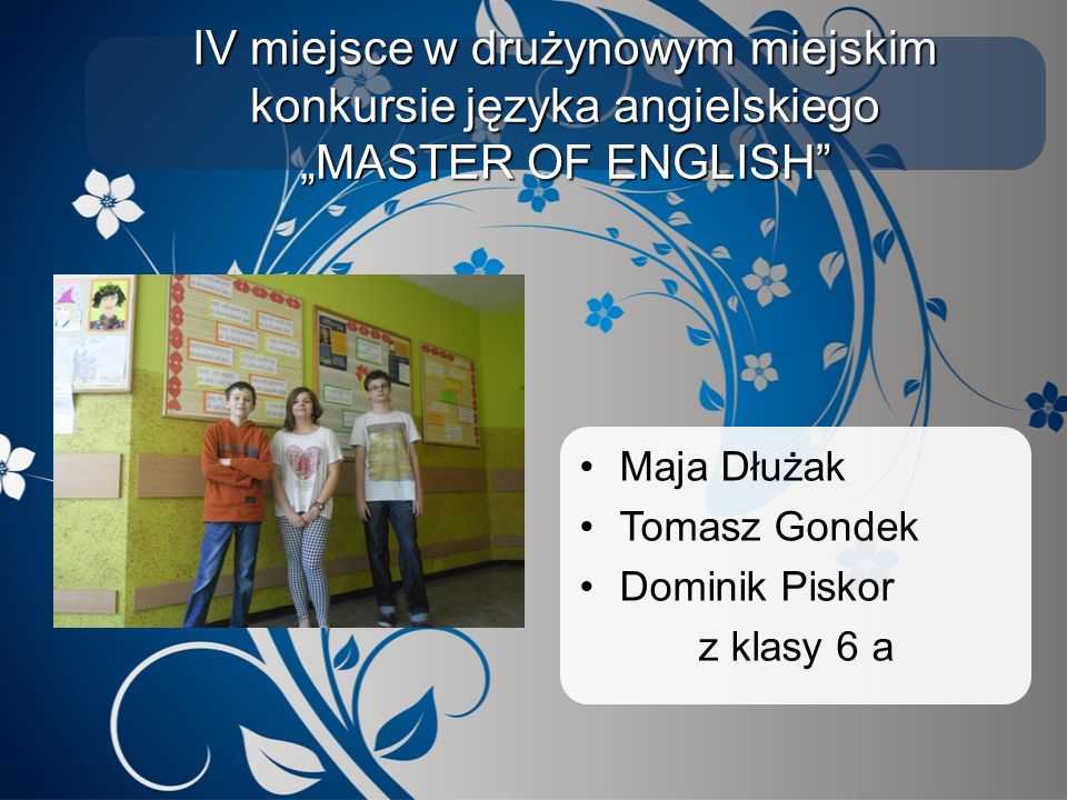IV miejsce w drużynowym miejskim konkursie języka angielskiego „MASTER OF ENGLISH