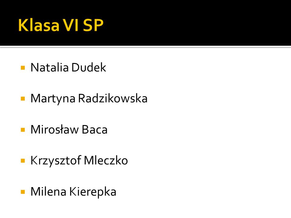 Klasa VI SP Natalia Dudek Martyna Radzikowska Mirosław Baca