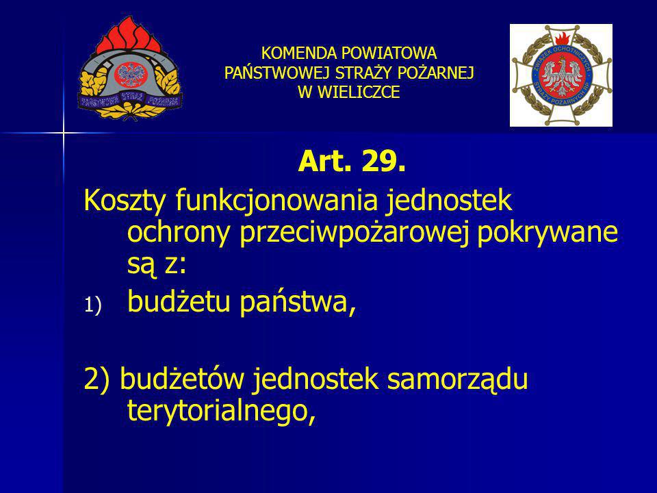 Art. 29. Koszty funkcjonowania jednostek ochrony przeciwpożarowej pokrywane są z: budżetu państwa,