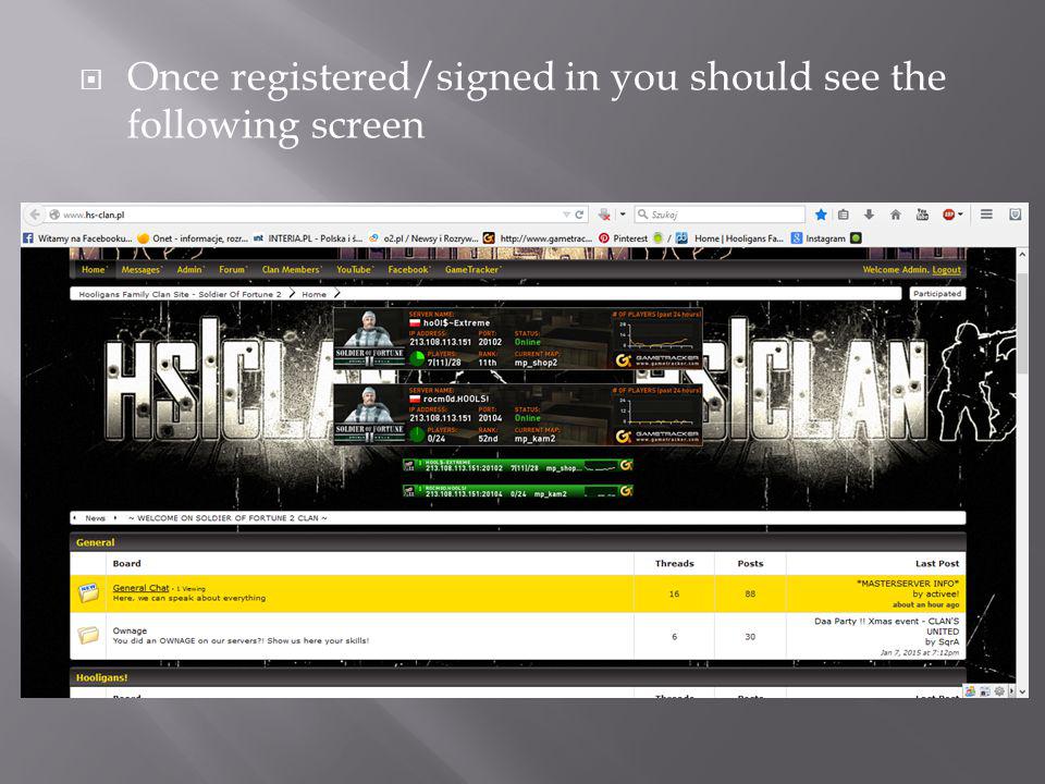 Once registered/signed in you should see the following screen