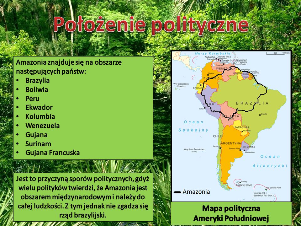 Położenie polityczne Mapa polityczna Ameryki Południowej