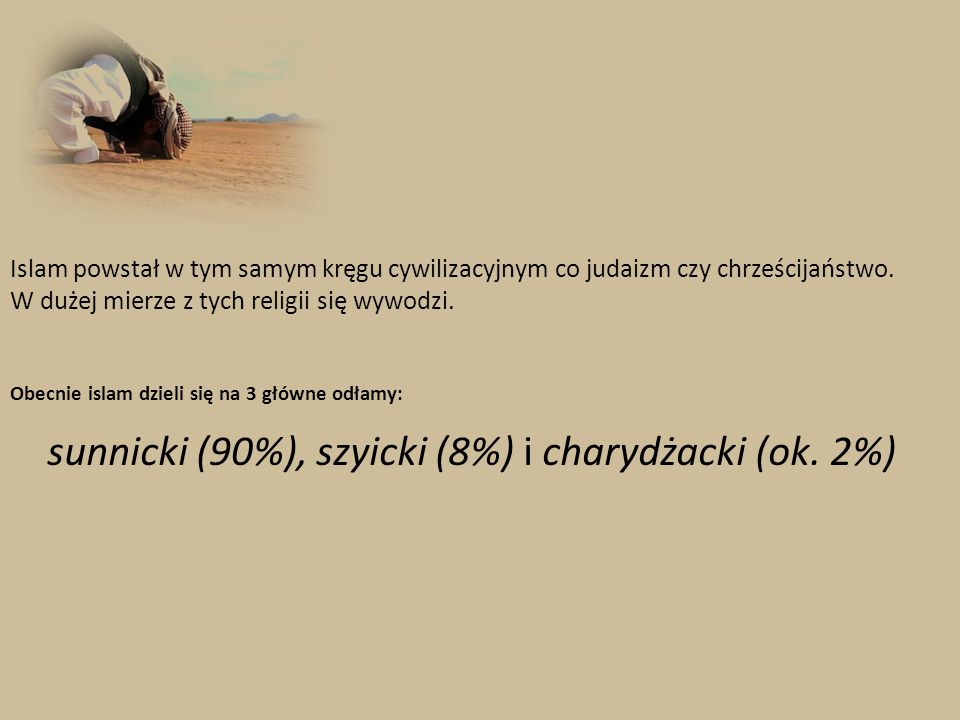 sunnicki (90%), szyicki (8%) i charydżacki (ok. 2%)