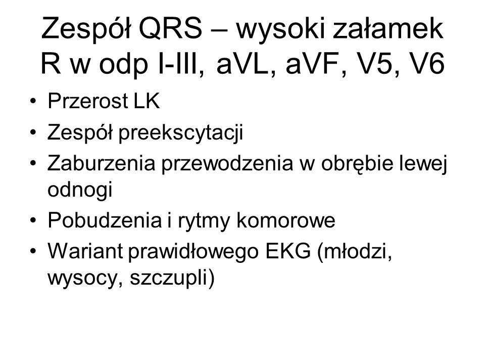 Zespół QRS – wysoki załamek R w odp I-III, aVL, aVF, V5, V6