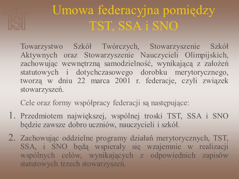 Umowa federacyjna pomiędzy TST, SSA i SNO