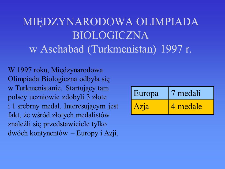 MIĘDZYNARODOWA OLIMPIADA BIOLOGICZNA w Aschabad (Turkmenistan) 1997 r.