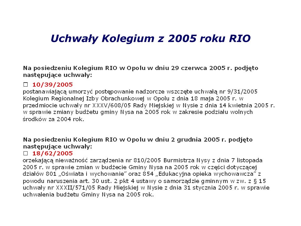 Uchwały Kolegium z 2005 roku RIO