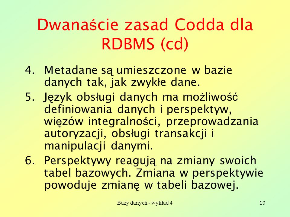 Dwanaście zasad Codda dla RDBMS (cd)