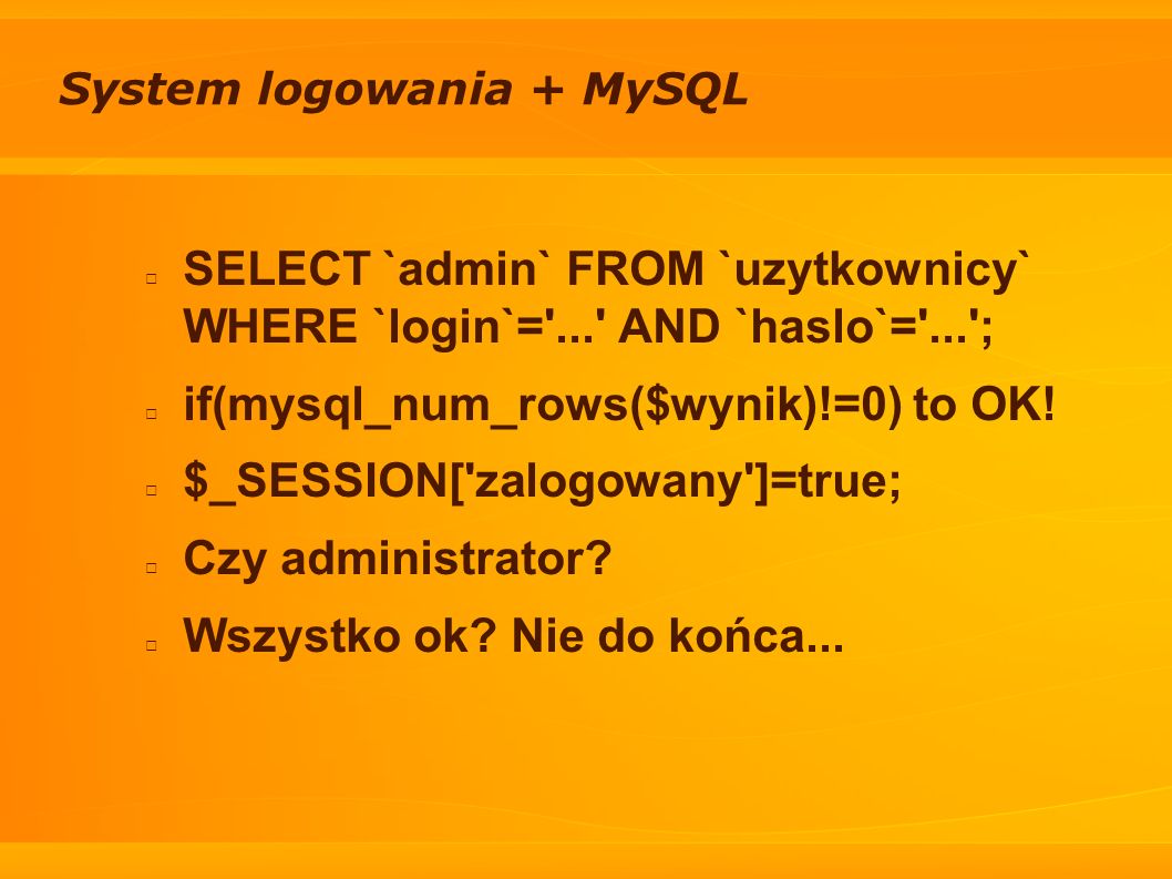 System logowania + MySQL