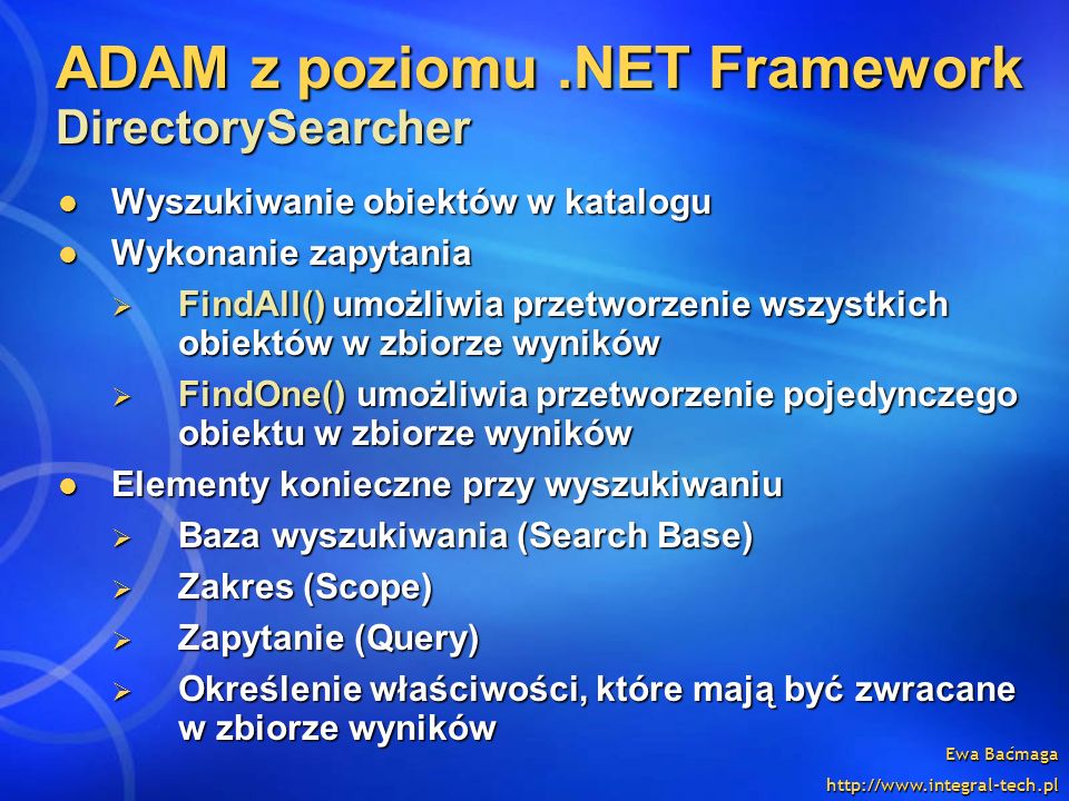 ADAM z poziomu .NET Framework DirectorySearcher