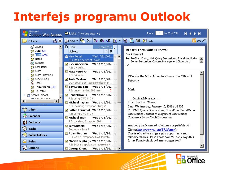Interfejs programu Outlook