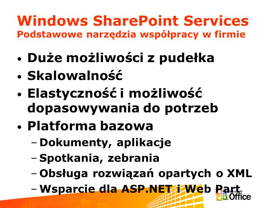 Windows SharePoint Services Podstawowe narzędzia współpracy w firmie