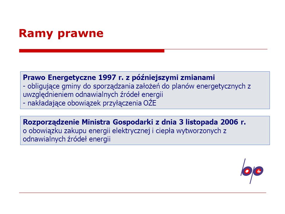 Ramy prawne Prawo Energetyczne 1997 r. z późniejszymi zmianami