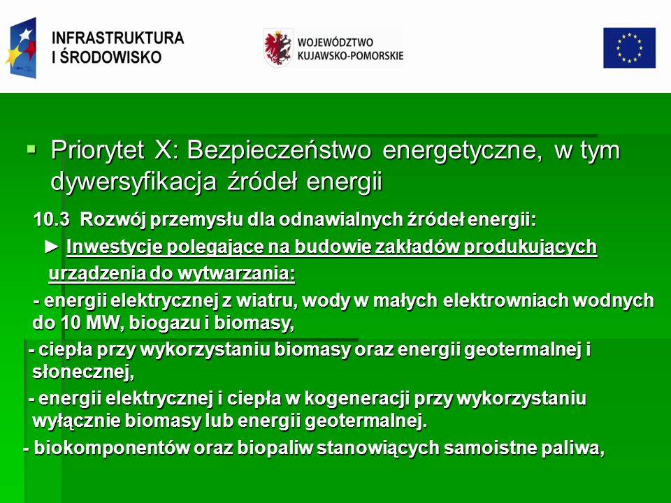 Priorytet X: Bezpieczeństwo energetyczne, w tym dywersyfikacja źródeł energii