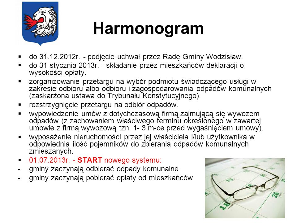 Harmonogram do r. - podjęcie uchwał przez Radę Gminy Wodzisław.