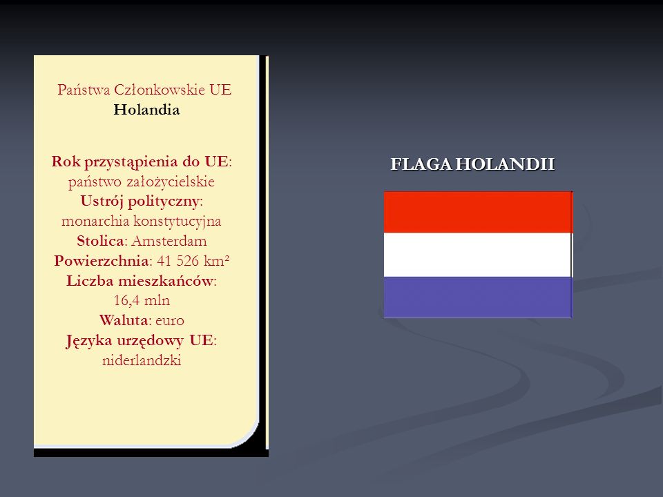 FLAGA HOLANDII Państwa Członkowskie UE Holandia