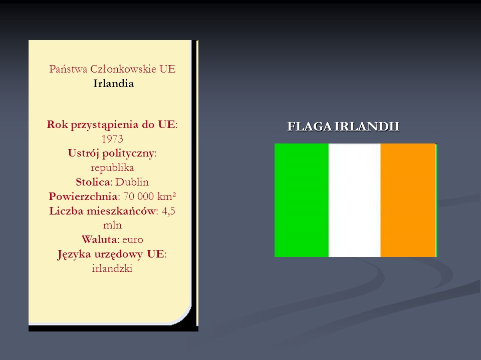 FLAGA IRLANDII Państwa Członkowskie UE Irlandia