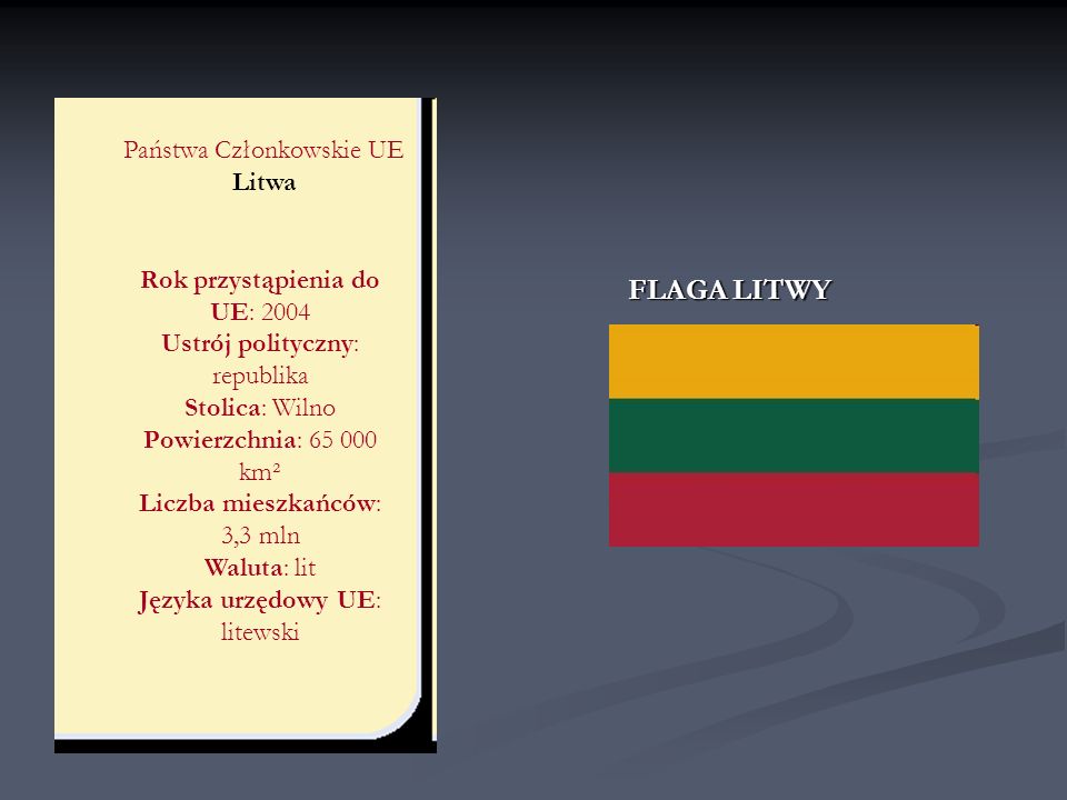 FLAGA LITWY Państwa Członkowskie UE Litwa