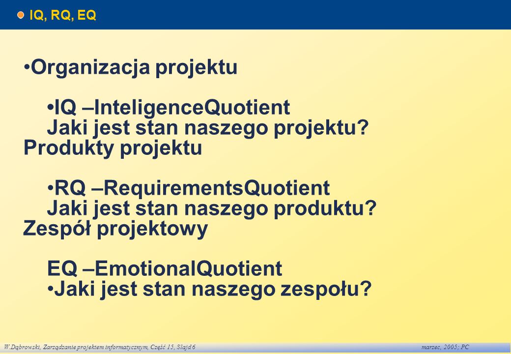 •Organizacja projektu •IQ –InteligenceQuotient