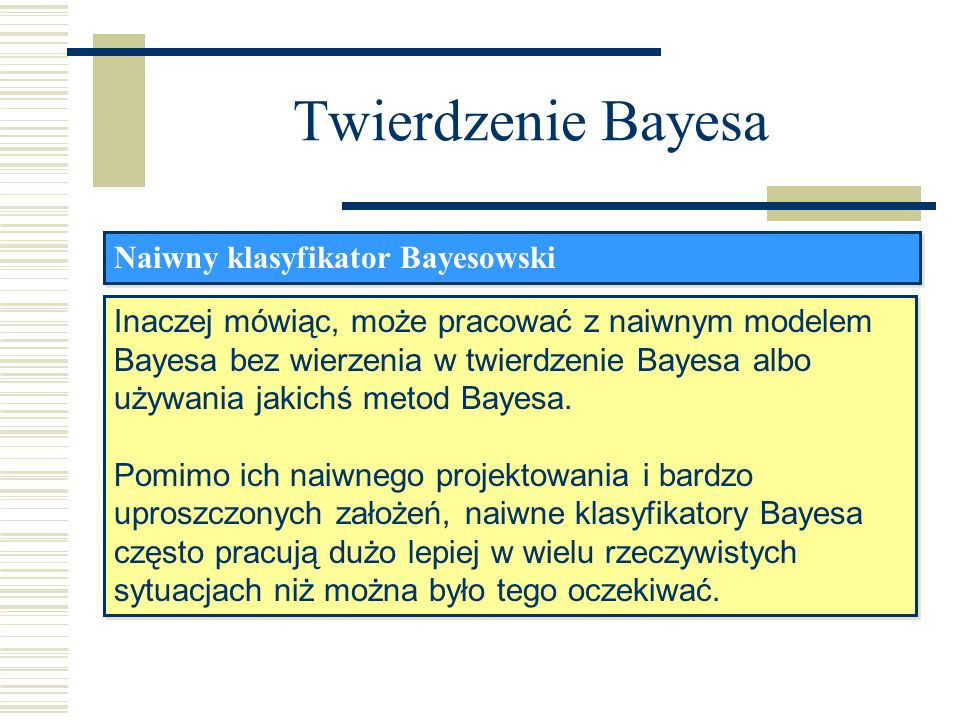 Twierdzenie Bayesa Naiwny klasyfikator Bayesowski