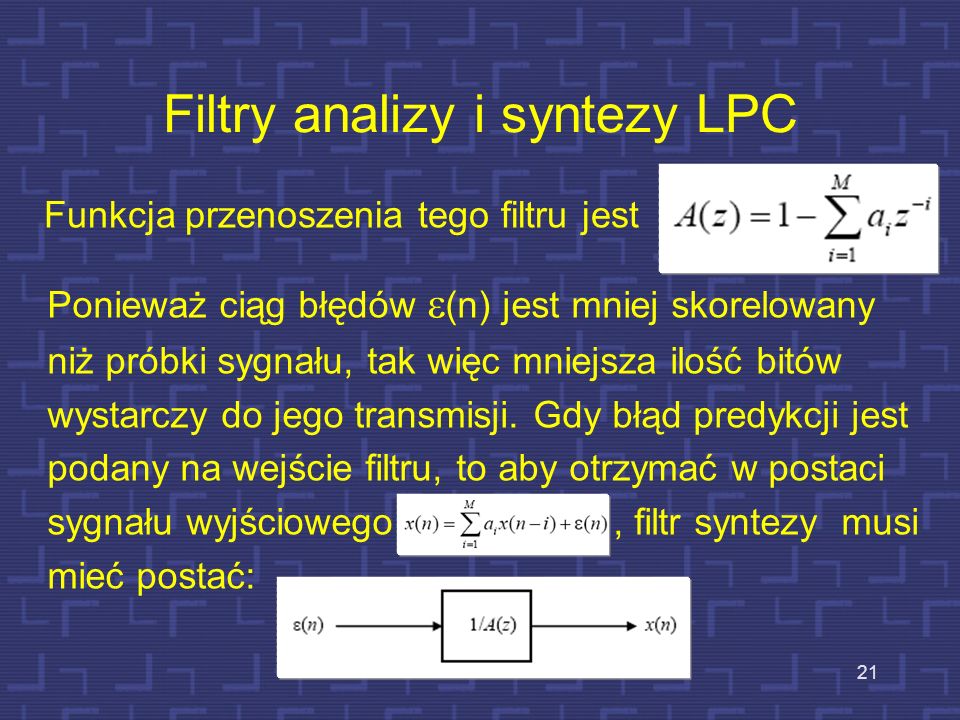 Filtry analizy i syntezy LPC