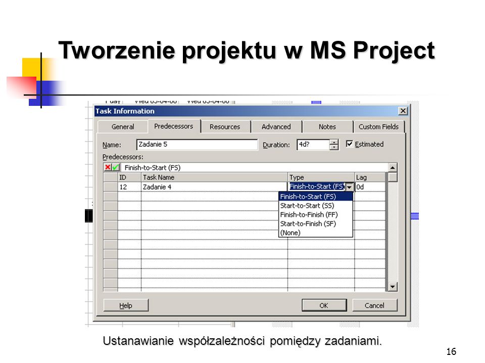 Tworzenie projektu w MS Project