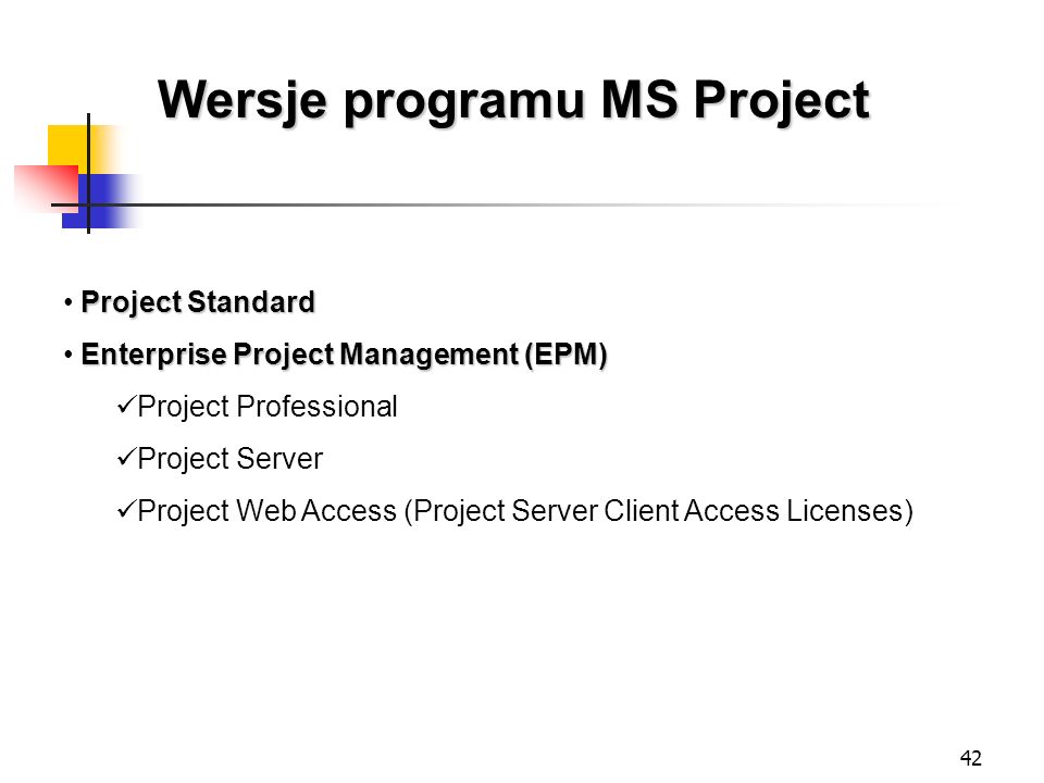 Wersje programu MS Project